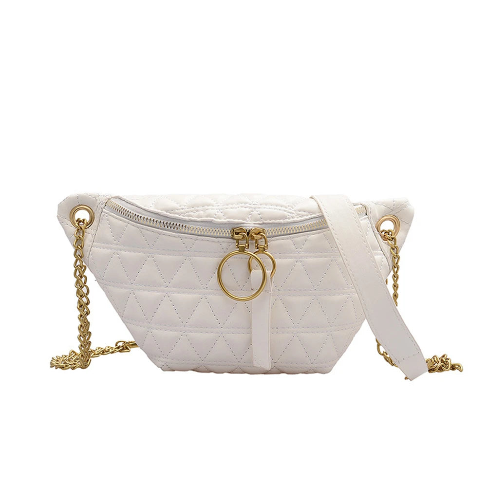 Women Chest Bag PU Leather Waist Bag Chain Pocket Messenger Bag Fanny Packs Trav