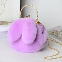 Plush Rabbit Ears Shoulder Bag Winter Messenger Purse Women Soft Tote Crossbody