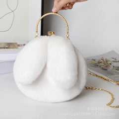 Plush Rabbit Ears Shoulder Bag Winter Messenger Purse Women Soft Tote Crossbody