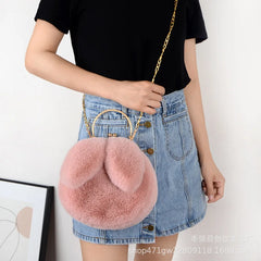 Plush Rabbit Ears Shoulder Bag Winter Messenger Purse Women Soft Tote Crossbody