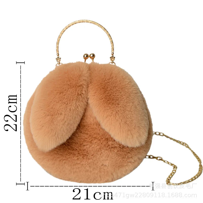 Plush Rabbit Ears Shoulder Bag Winter Messenger Purse Women Soft Tote Crossbody