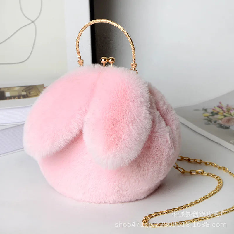 Plush Rabbit Ears Shoulder Bag Winter Messenger Purse Women Soft Tote Crossbody