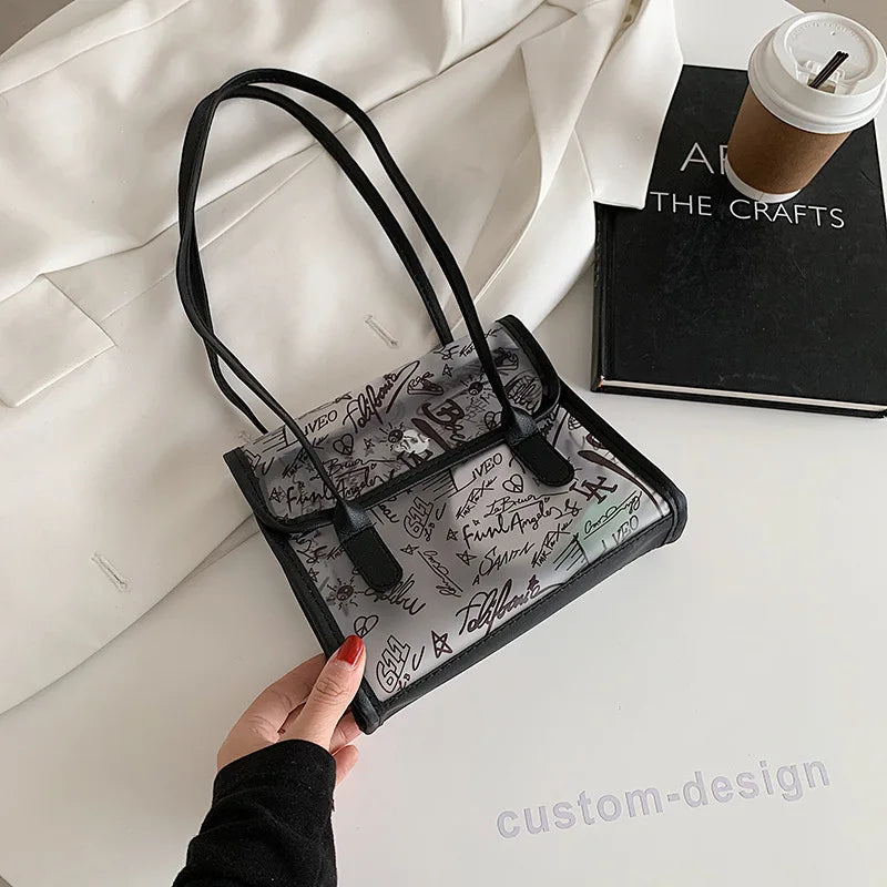 Women Transparent PVC Handbag Classic Texture Jelly Totes PU Shoulder Bag
