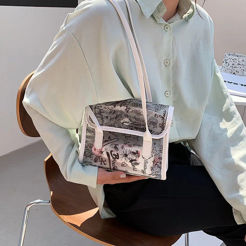 Women Transparent PVC Handbag Classic Texture Jelly Totes PU Shoulder Bag