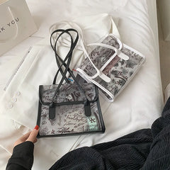 Women Transparent PVC Handbag Classic Texture Jelly Totes PU Shoulder Bag
