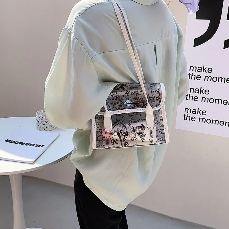Women Transparent PVC Handbag Classic Texture Jelly Totes PU Shoulder Bag