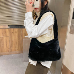 Winter Plush Flower Pattern Small Shoulder Bag Female Underarm Bag Handbag