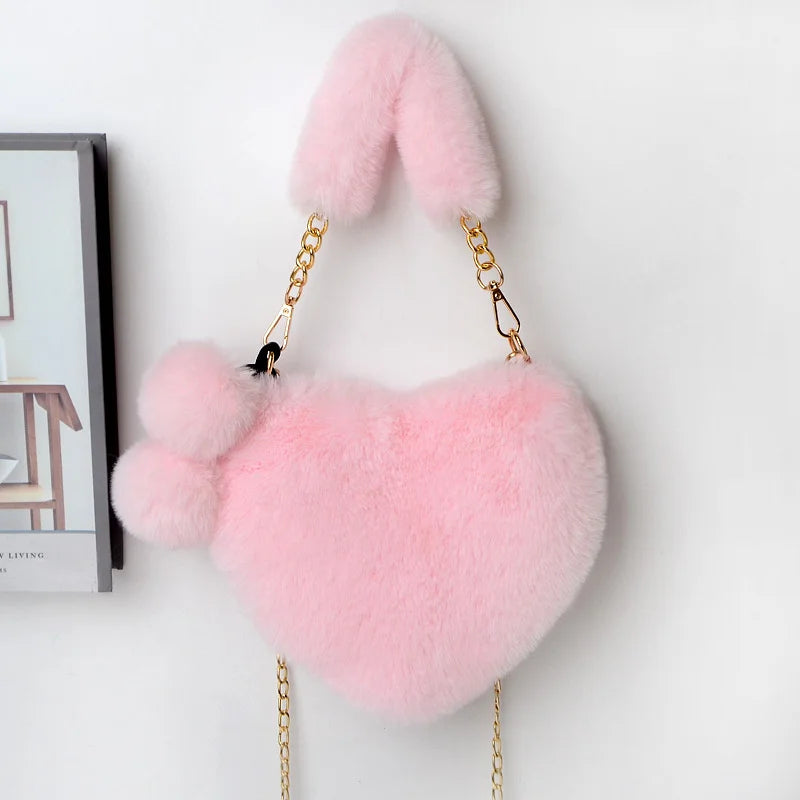 Heart Shaped Faux Fur Crossbody Bag for Women