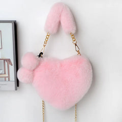 Heart Shaped Faux Fur Crossbody Bag for Women