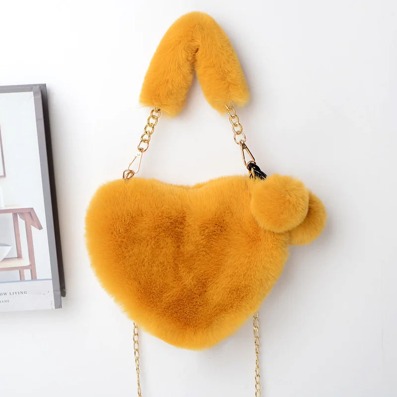Heart Shaped Faux Fur Crossbody Bag for Women