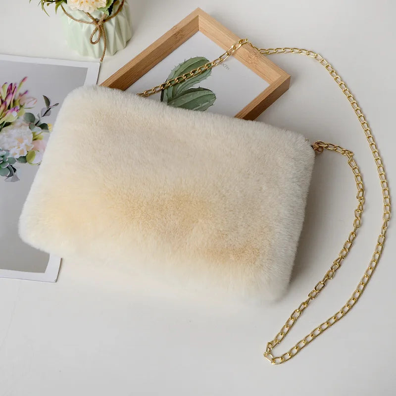 Faux Fur Crossbody Bag Winter Messenger Plush Handbag