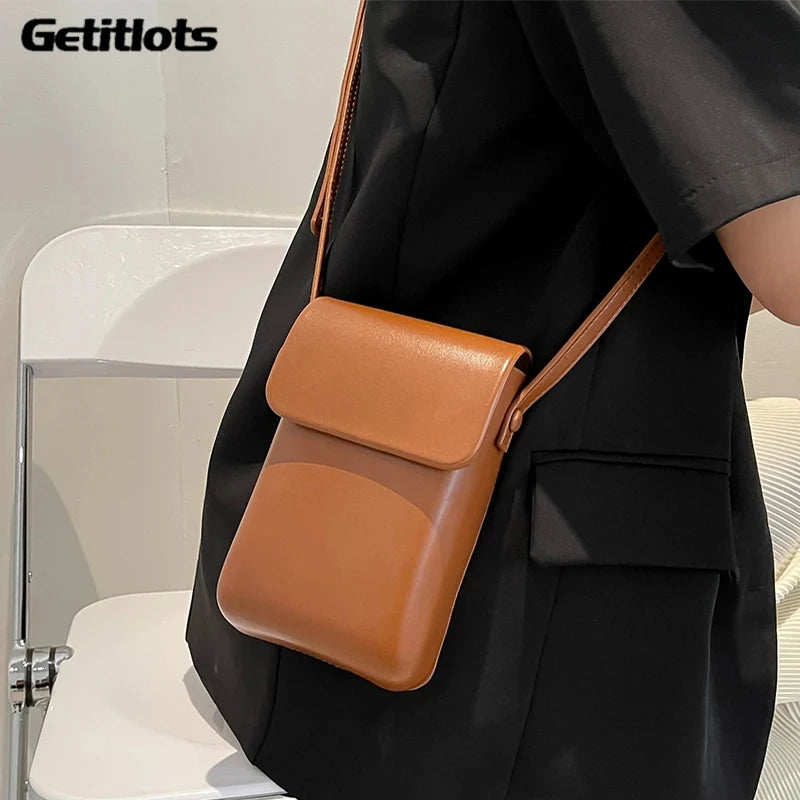 Mini PU Leather Shoulder Purses Handbags Girls Ladies Phone Solid Bag
