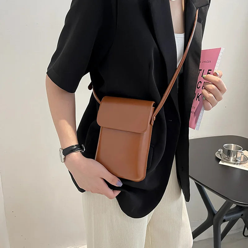 Mini PU Leather Shoulder Purses Handbags Girls Ladies Phone Solid Bag