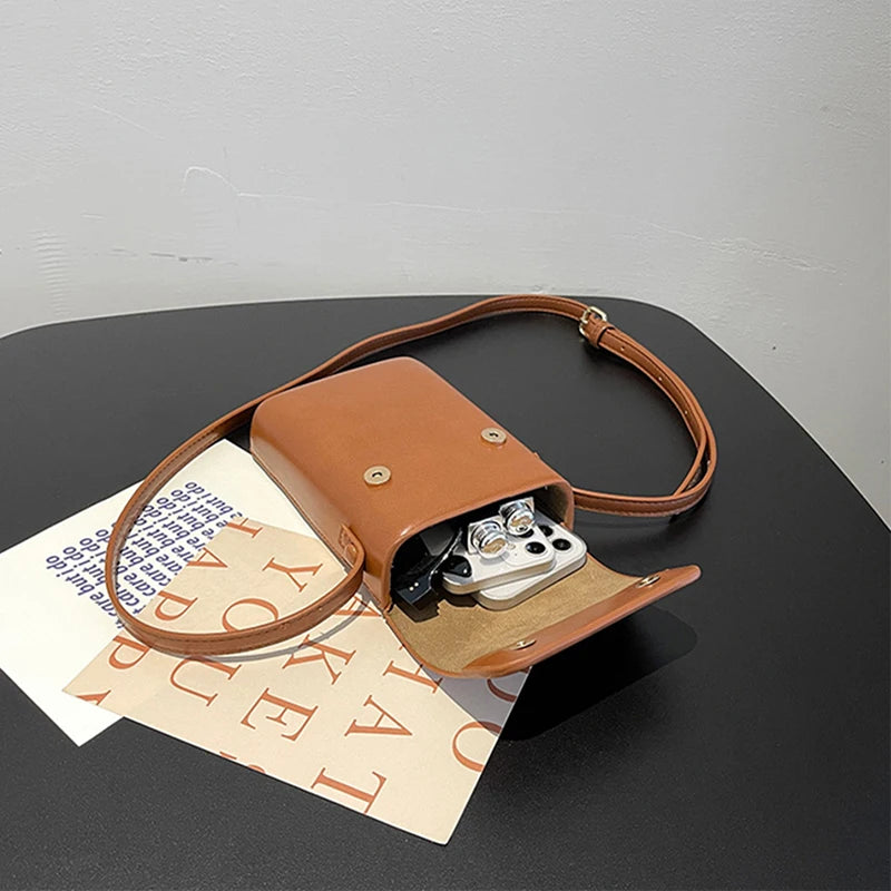 Mini PU Leather Shoulder Purses Handbags Girls Ladies Phone Solid Bag