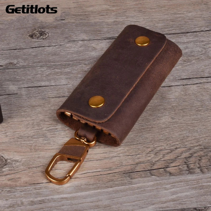 Leather Key Wallet Men Holder Keychain Pouch Purse Housekeeper Small