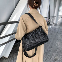 Winter Large Capacity Nylon Shoulder Bag Women Warm Down Handbag Quilted