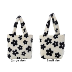 Women Flower Pattern Shoulder Bags Winter Plush Underarm Bags Faux Fur Handbag
