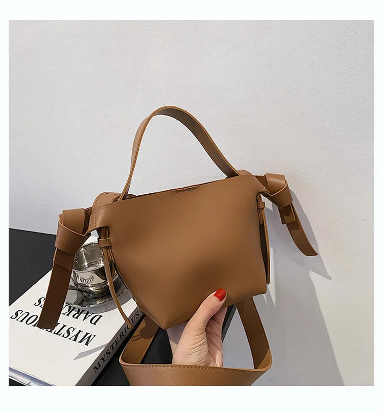 Texture Portable Bucket Ins Knotted Bow Tote Women's Single Shoulder Crossbody C