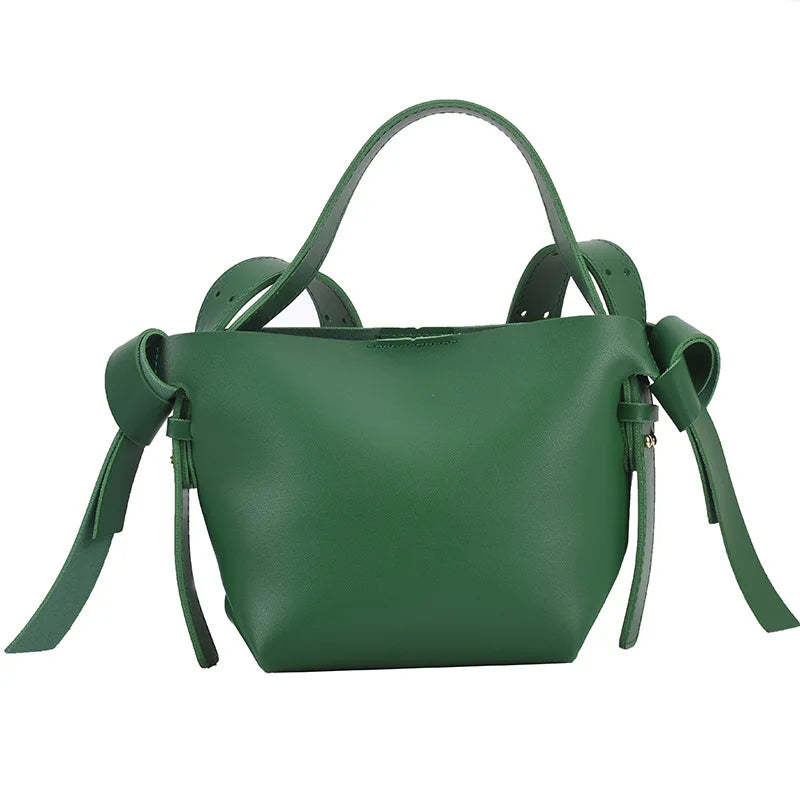 Texture Portable Bucket Ins Knotted Bow Tote Women's Single Shoulder Crossbody C
