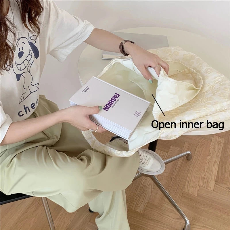 Vintage Floral Jacquard Tote Bag Women Eco Shoulder Handbag