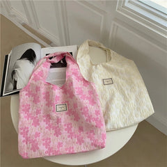 Vintage Floral Jacquard Tote Bag Women Eco Shoulder Handbag
