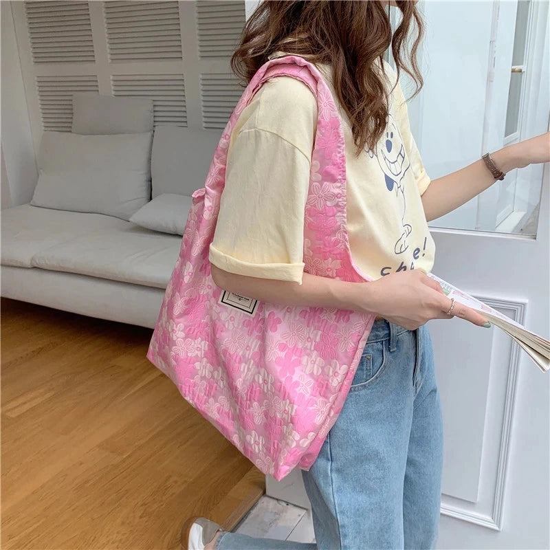 Vintage Floral Jacquard Tote Bag Women Eco Shoulder Handbag