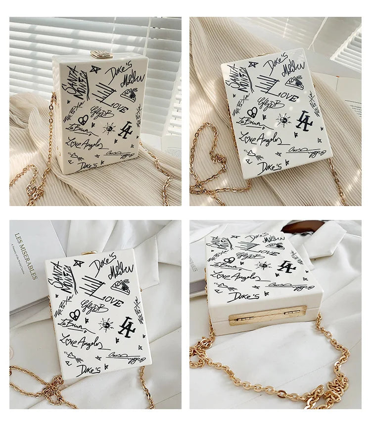 Chain Shoulder Bag Party Clutch Cartoon Printed Acrylic Box Lady Wallet Handbag