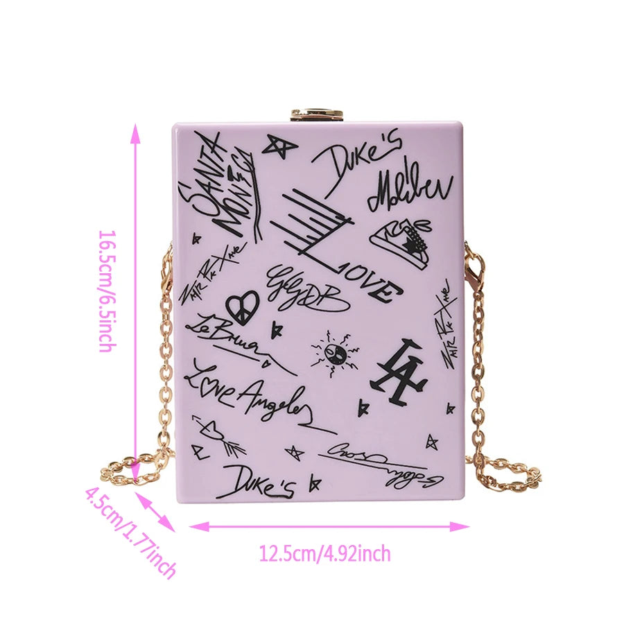 Chain Shoulder Bag Party Clutch Cartoon Printed Acrylic Box Lady Wallet Handbag
