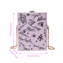 Chain Shoulder Bag Party Clutch Cartoon Printed Acrylic Box Lady Wallet Handbag