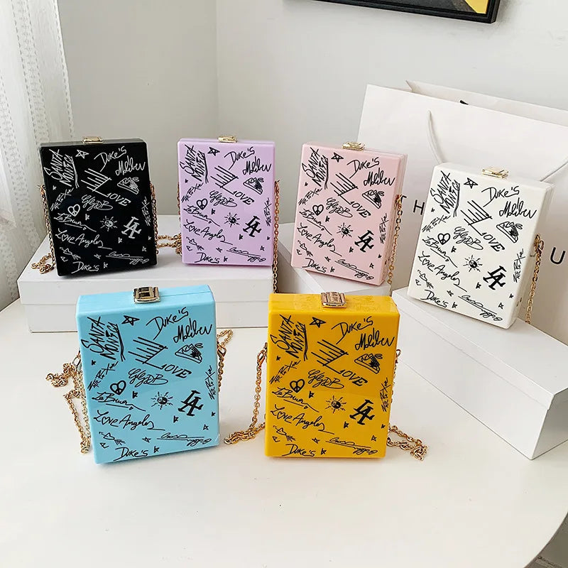 Chain Shoulder Bag Party Clutch Cartoon Printed Acrylic Box Lady Wallet Handbag