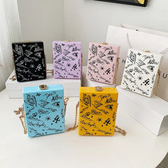Chain Shoulder Bag Party Clutch Cartoon Printed Acrylic Box Lady Wallet Handbag
