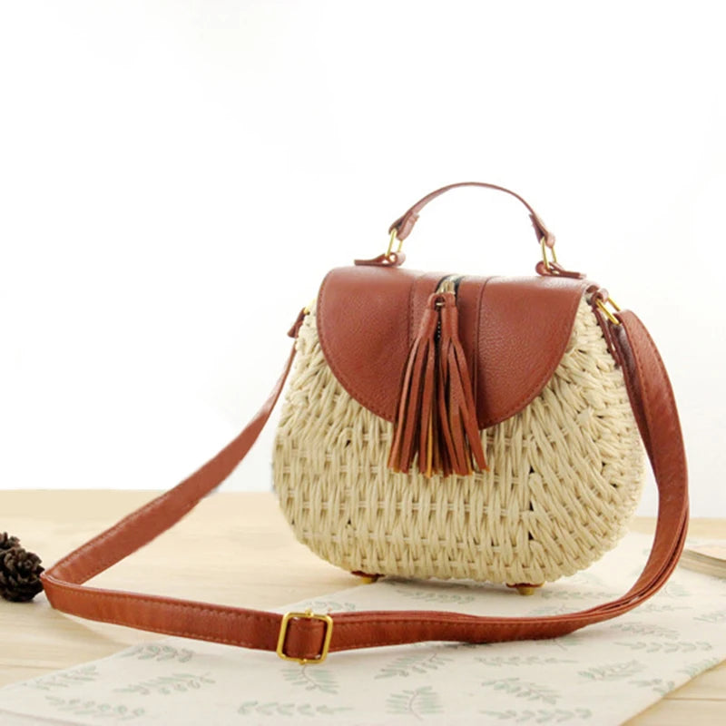 Bohemian Tassel Straw Crossbody Bag for Women