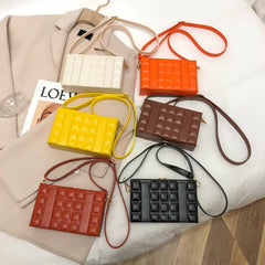 Retro Small Wallet Box Check Shoulder Bag PU Leather Crossbody Messenger Bag