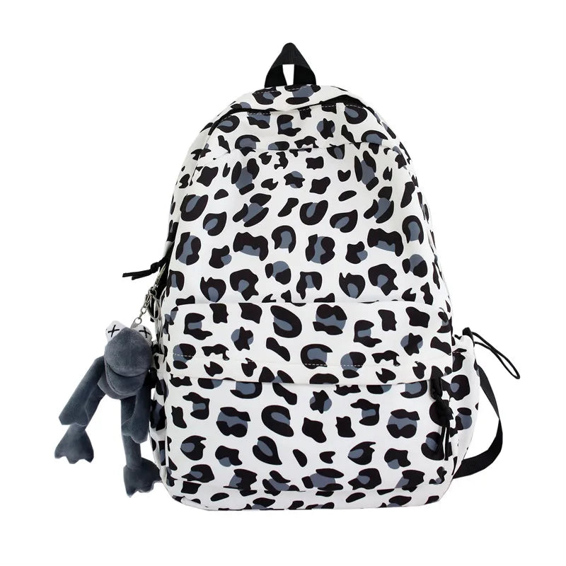 Leopard Print Women Backpack College Girls School Bag