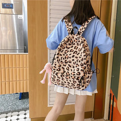 Leopard Print Women Backpack College Girls School Bag