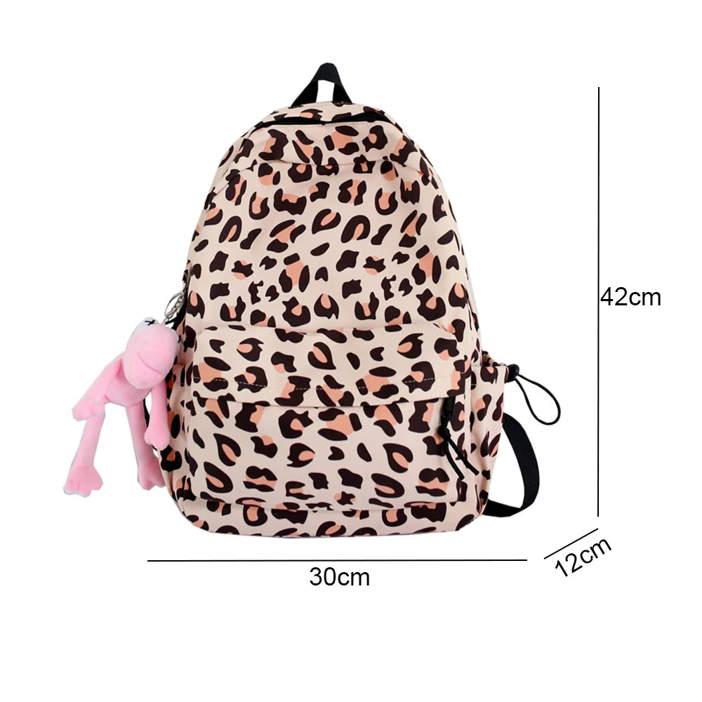 Leopard Print Women Backpack College Girls School Bag