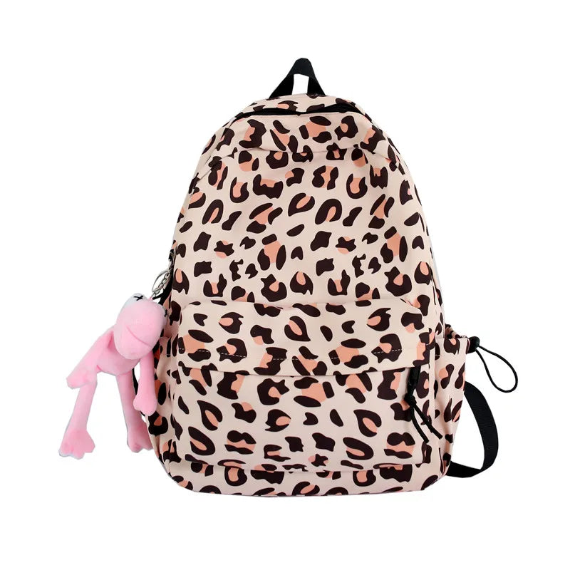 Leopard Print Women Backpack College Girls School Bag