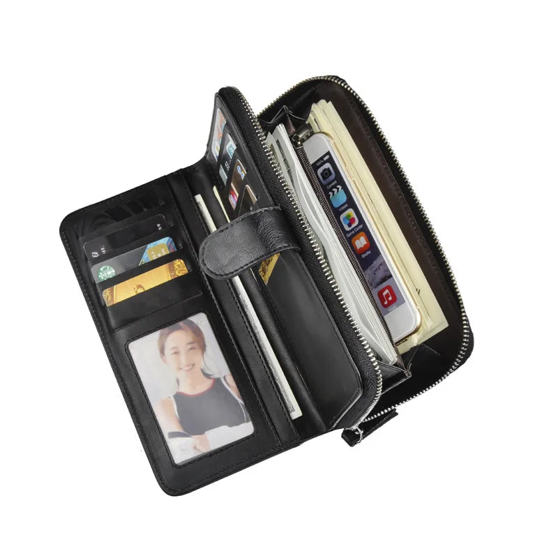 Men's Leather Zipper Clutch Purse Hand Strap Business Purses