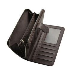 Men's Leather Zipper Clutch Purse Hand Strap Business Purses