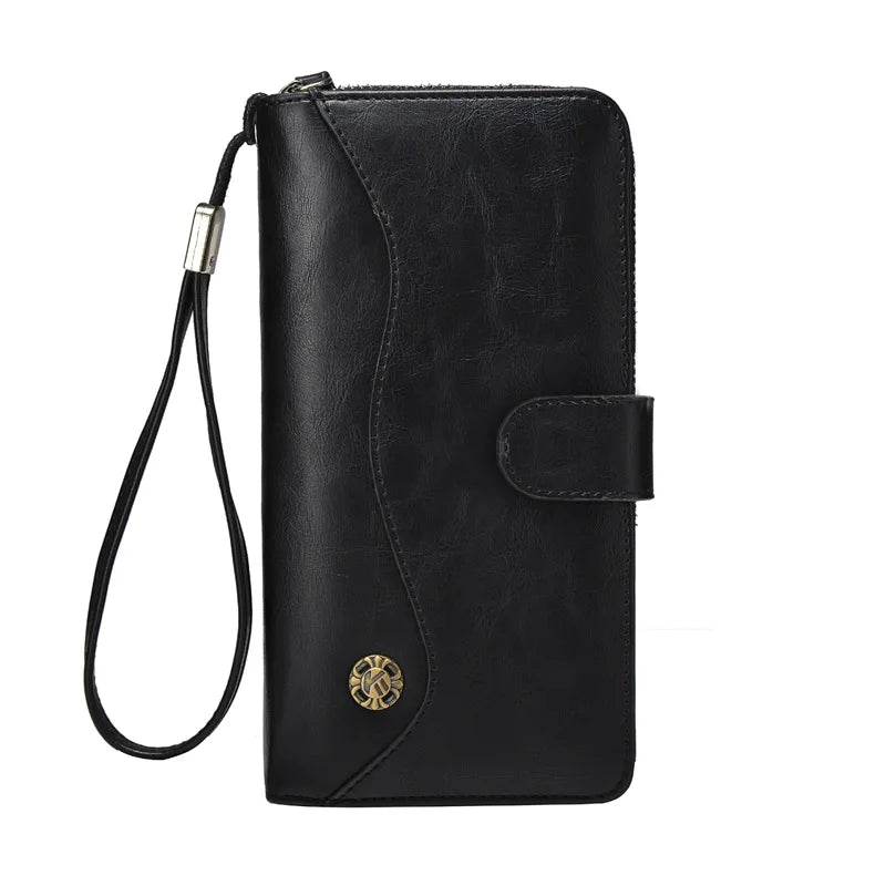 Men's Leather Zipper Clutch Purse Hand Strap Business Purses