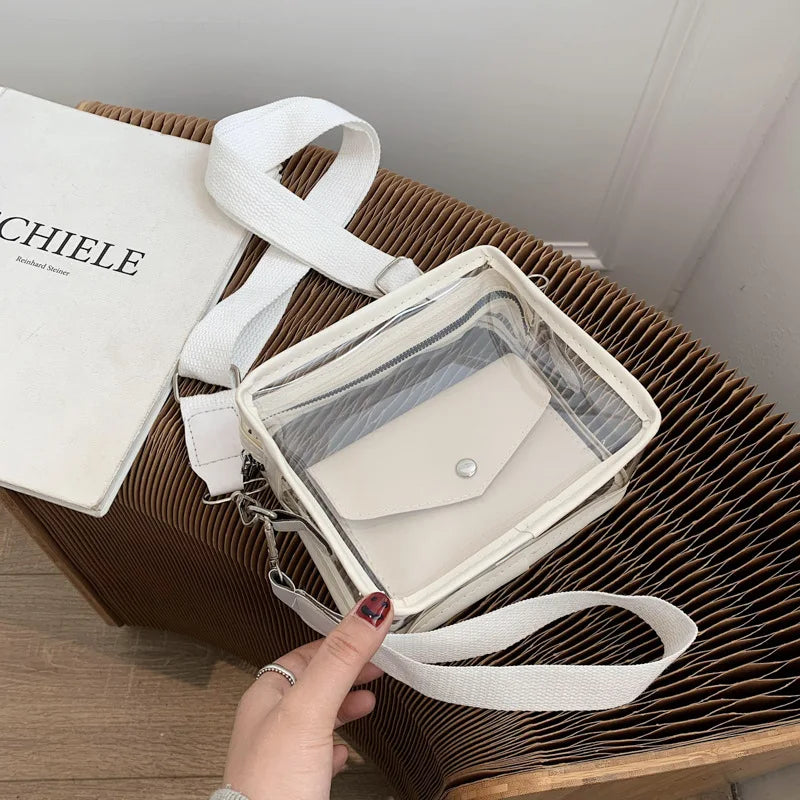 Transparent PVC Jelly Square Bag Wide Shoulder Strap Crossbody Messenger Bags