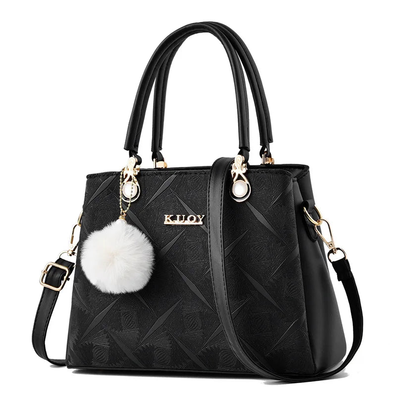 Women's Leather Handbag Larger Hairball Crossbody Shoulder Bags