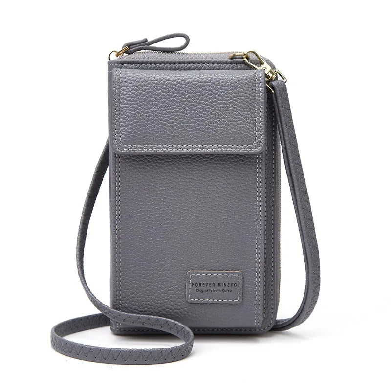 Pink Leather Small Shoulder Bag with Strap for Phone and Wallet