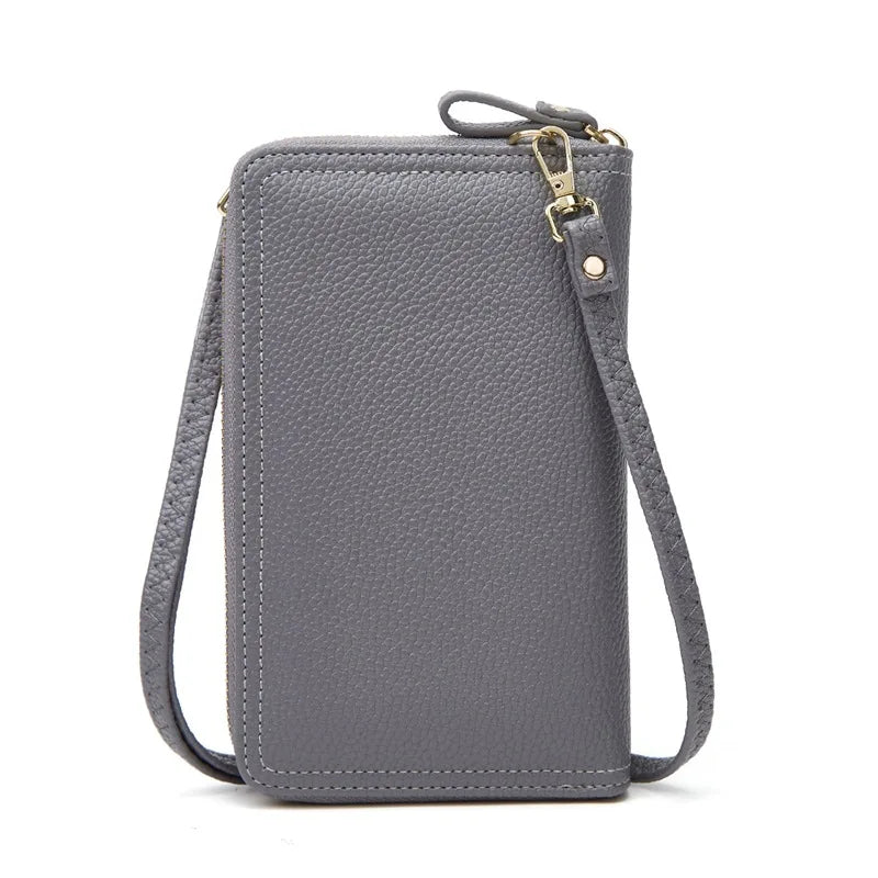 Pink Leather Small Shoulder Bag with Strap for Phone and Wallet