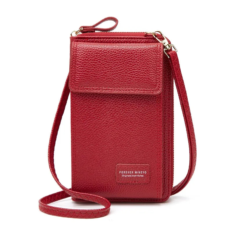Pink Leather Small Shoulder Bag with Strap for Phone and Wallet