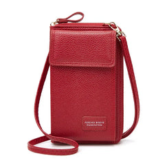 Pink Leather Small Shoulder Bag with Strap for Phone and Wallet
