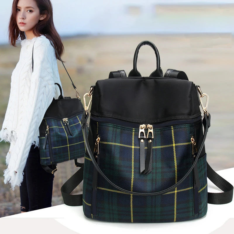 Plaid Nylon Travel Daypack Laptop Backpack Schoolbags Rucksack Bag