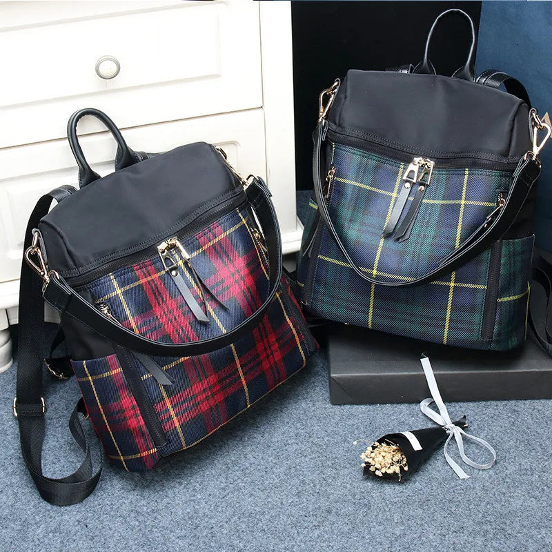 Plaid Nylon Travel Daypack Laptop Backpack Schoolbags Rucksack Bag