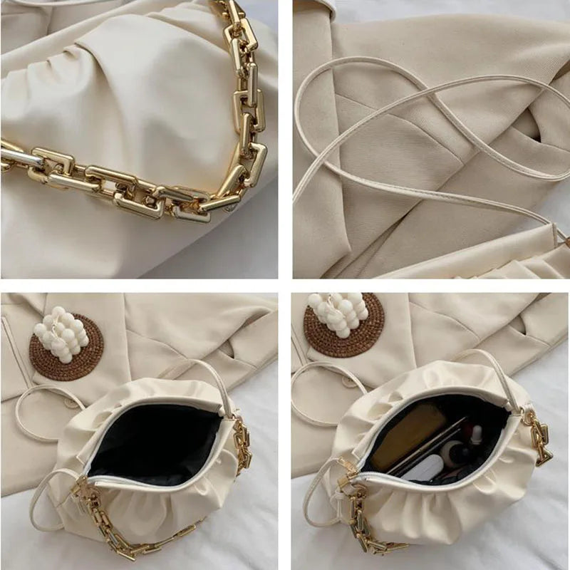 Summer Fold Chain Cloud Handbags Solid Messenger Bags