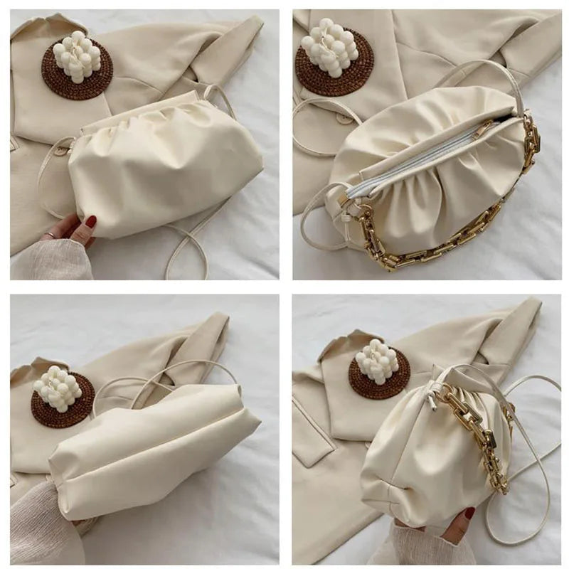 Summer Fold Chain Cloud Handbags Solid Messenger Bags
